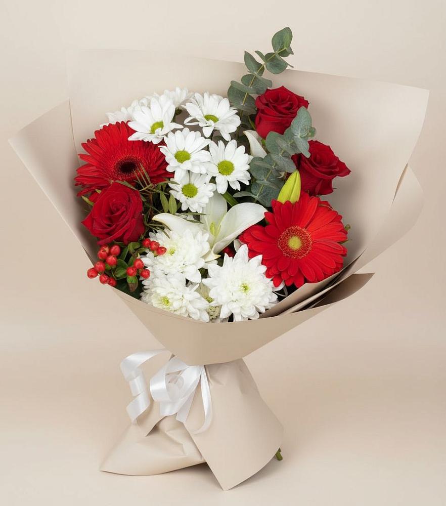 Букет цветов из: Розы, Хризантемы, Герберы и Лилии в Гайдуке