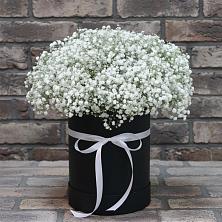 Цветочная композиция из Гипсофила в шляпной коробке в Гайдуке