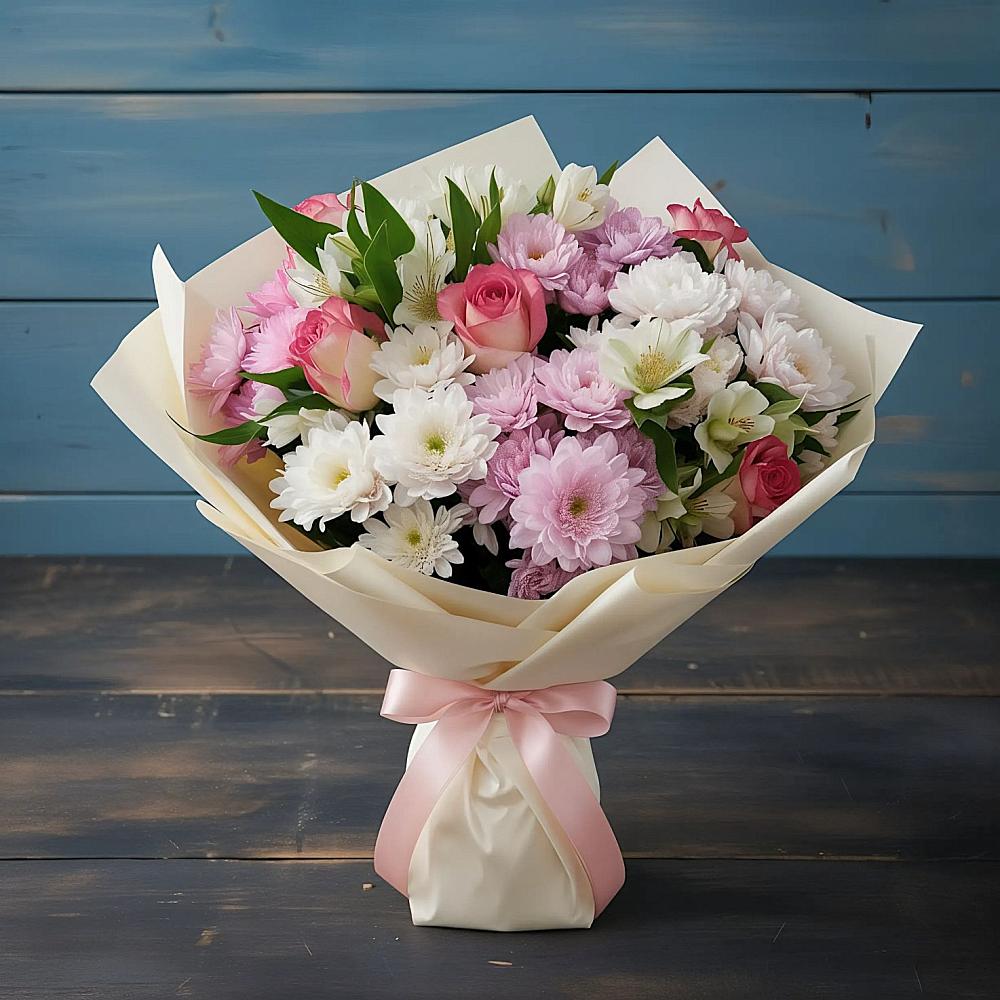 Букет цветов из: Хризантемы, Альстромерии и Розы в Гайдуке